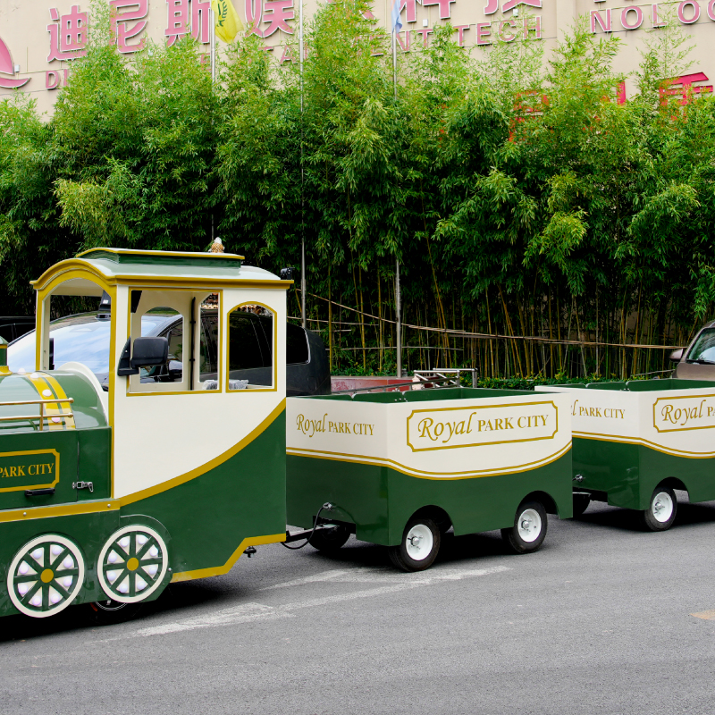 Green Open-Top Trackless Train